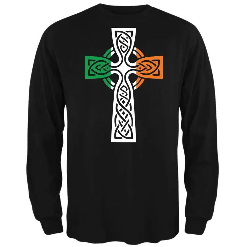 St Patricks Day Irish Flag Large Celtic Cross Mens Long Sleeve T Shirt made by Old Glory