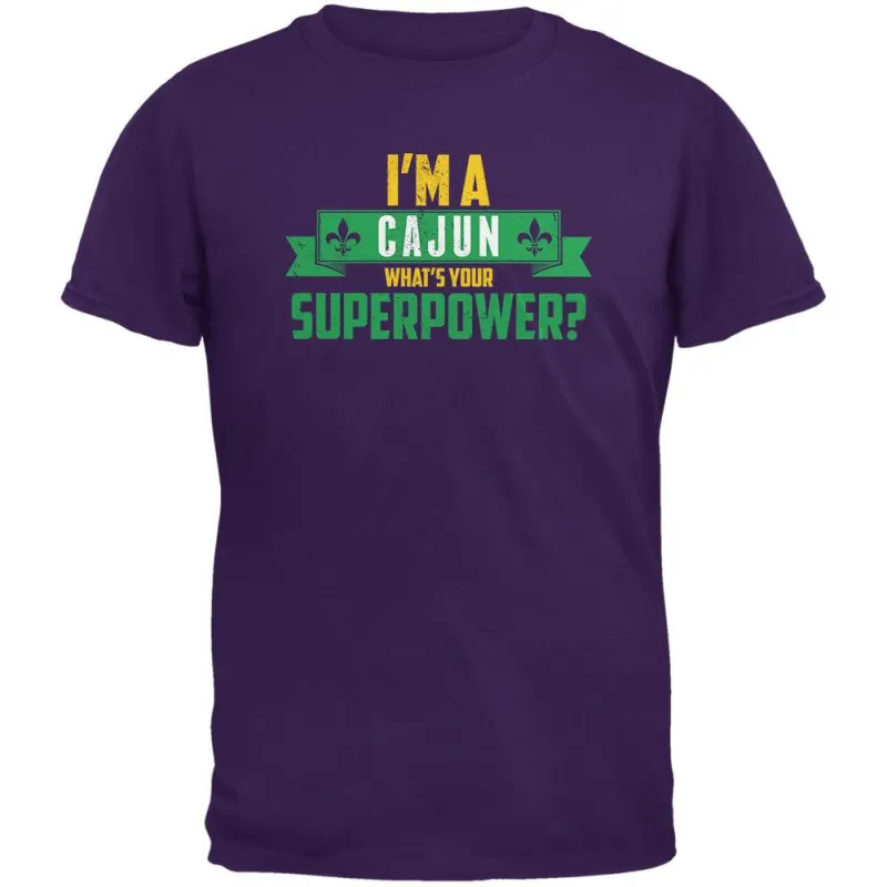 Mardi Gras I'm a Cajun What's Your Superpower Purple Youth T-Shirt sold by Old Glory