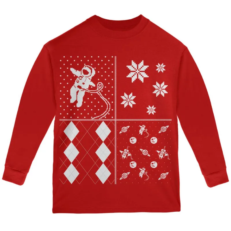 Astronaut in Space Ugly XMAS Sweater Festive Blocks Youth Long Sleeve T-Shirt sold by Old Glory