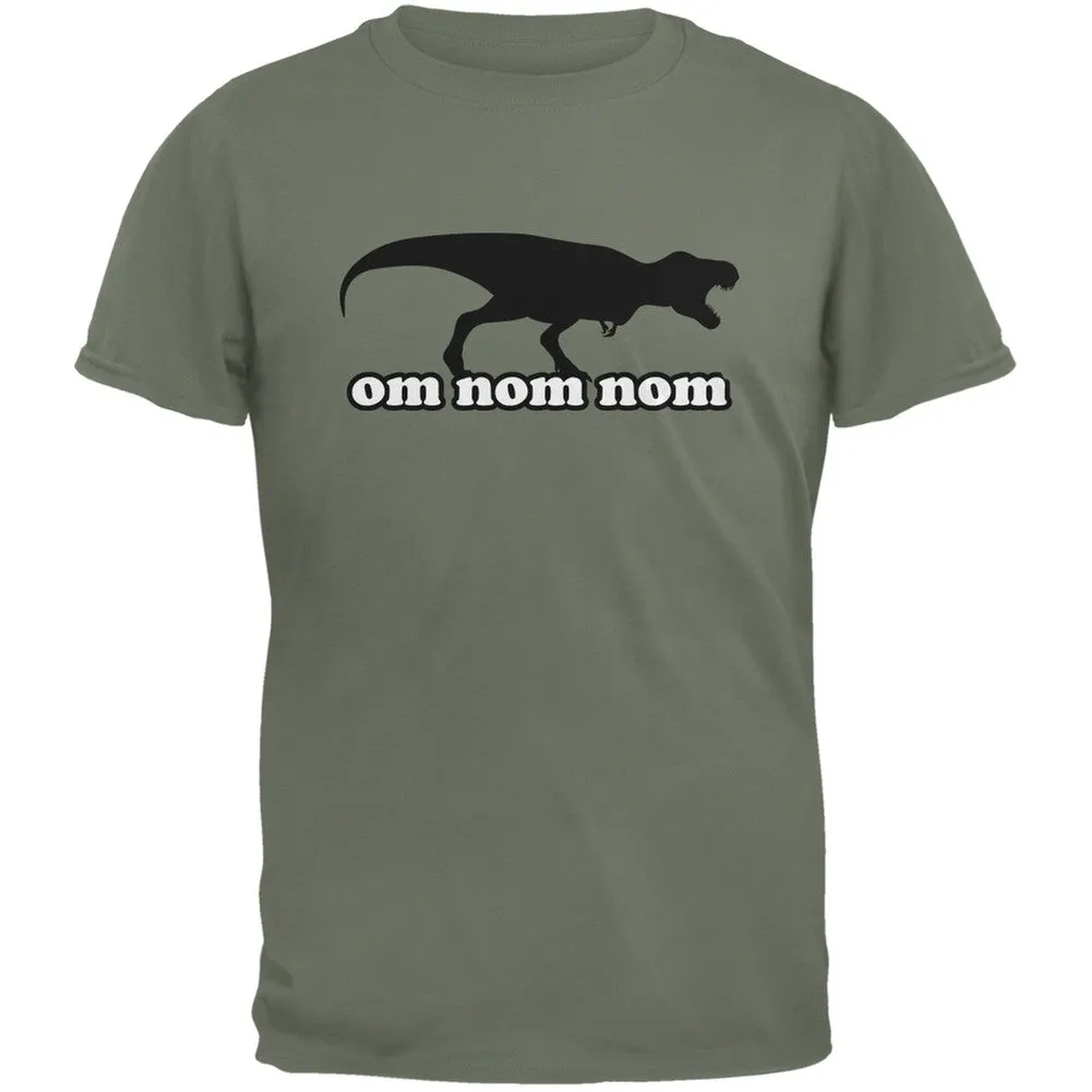 Jurassic - T-rex Om Nom Nom Military Green Youth T-Shirt sold by Old Glory