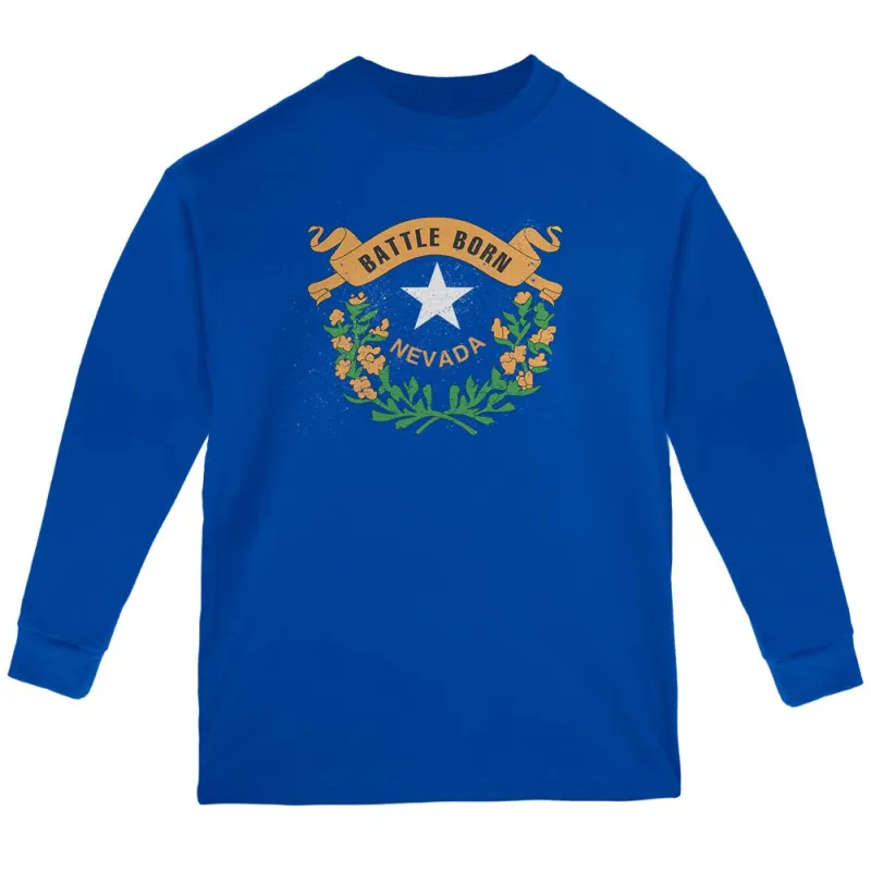 Born and Raised Nevada State Flag Youth Long Sleeve T Shirt sold by Old Glory