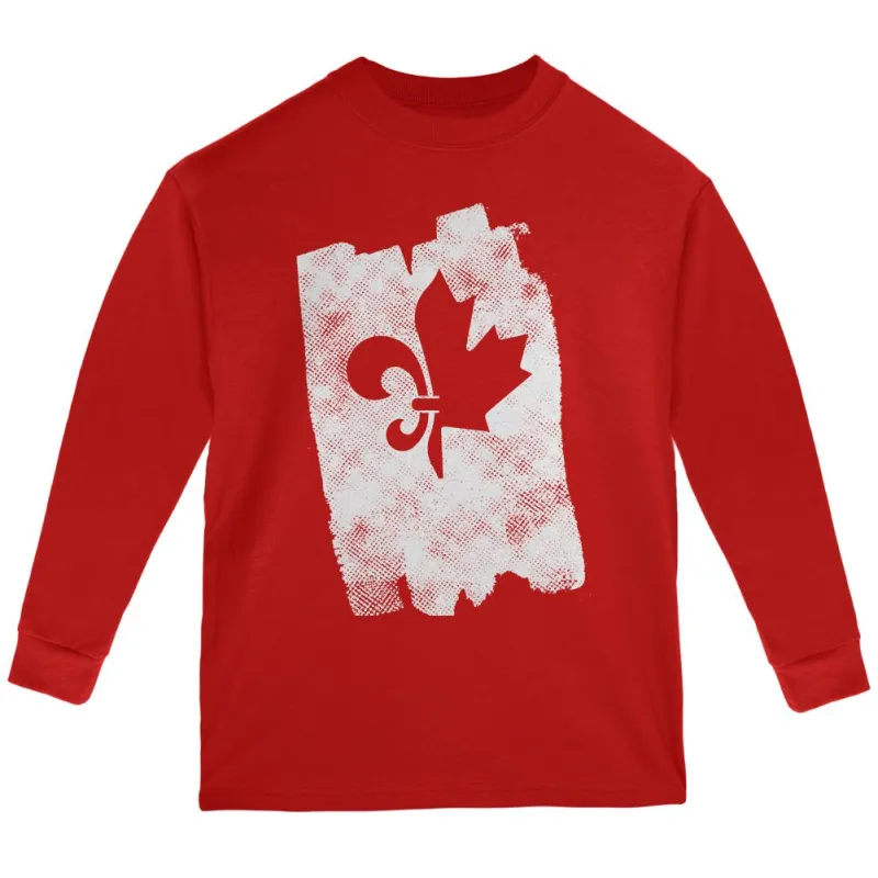 Graffiti French Canadian Fleur de Lis Maple Leaf Youth Long Sleeve T Shirt sold by Old Glory