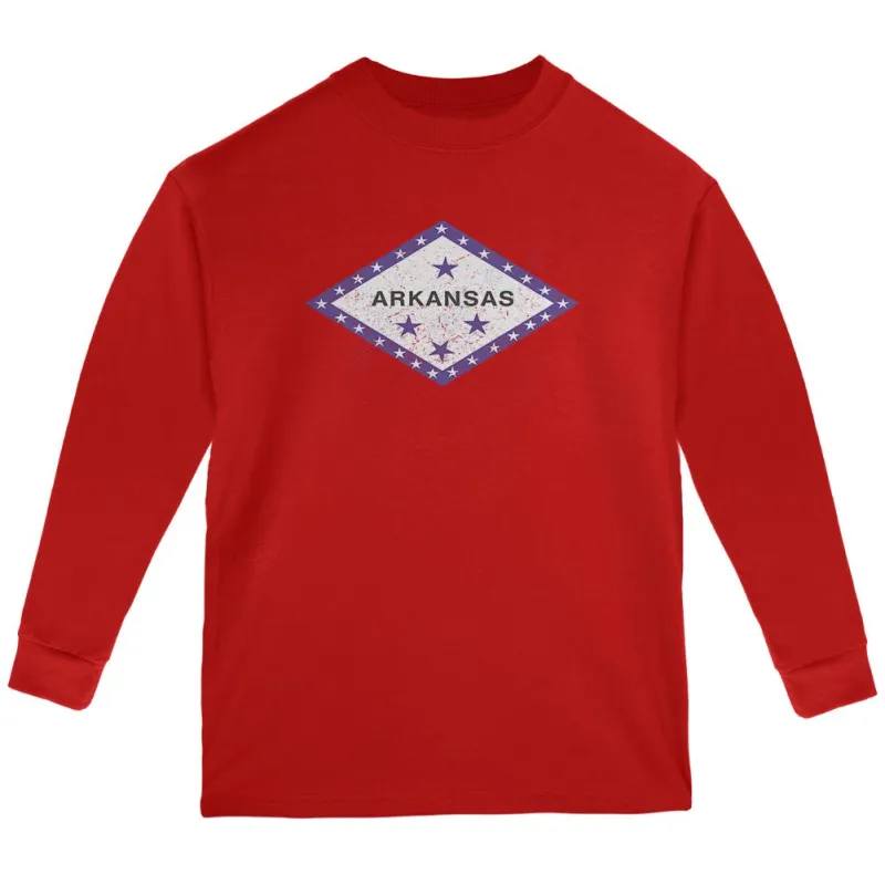Born and Raised Arkansas State Flag Youth Long Sleeve T Shirt sold by Old Glory