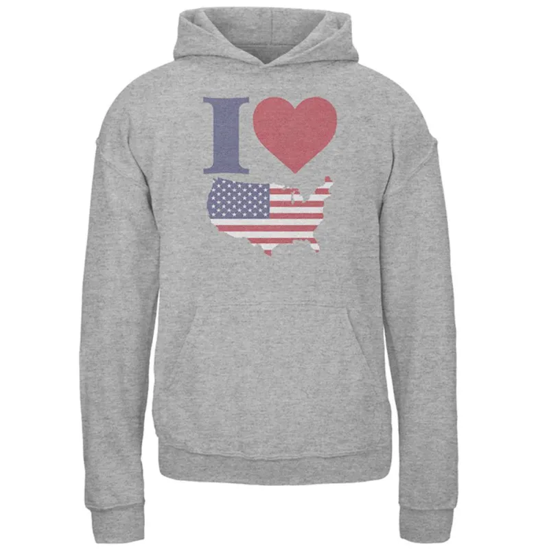 July 4th I Heart Love America Halftone Youth Hoodie sold by Old Glory