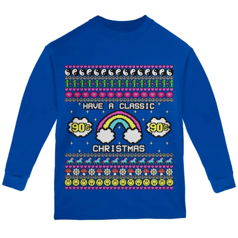 Retro 90s Nostalgia Classic Ugly Christmas Sweater Youth Long Sleeve T Shirt sold by Old Glory