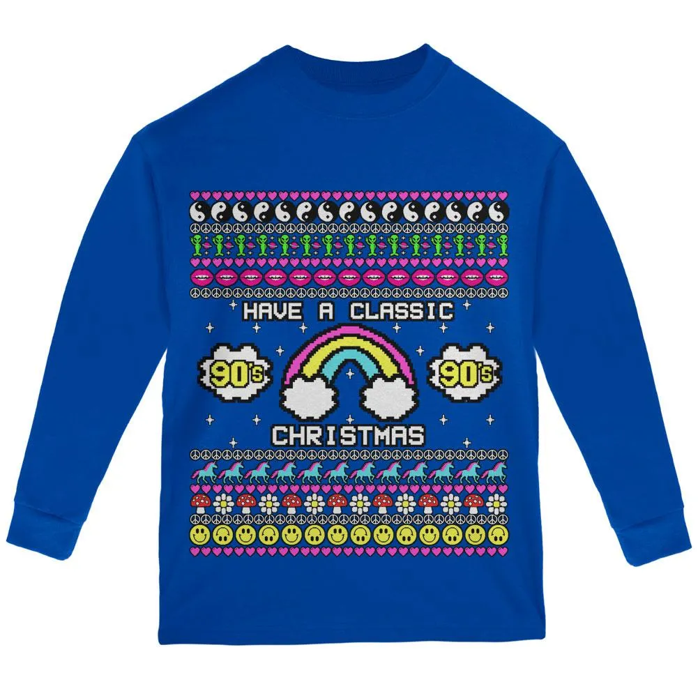 Retro 90s Nostalgia Classic Ugly Christmas Sweater Youth Long Sleeve T Shirt sold by Old Glory
