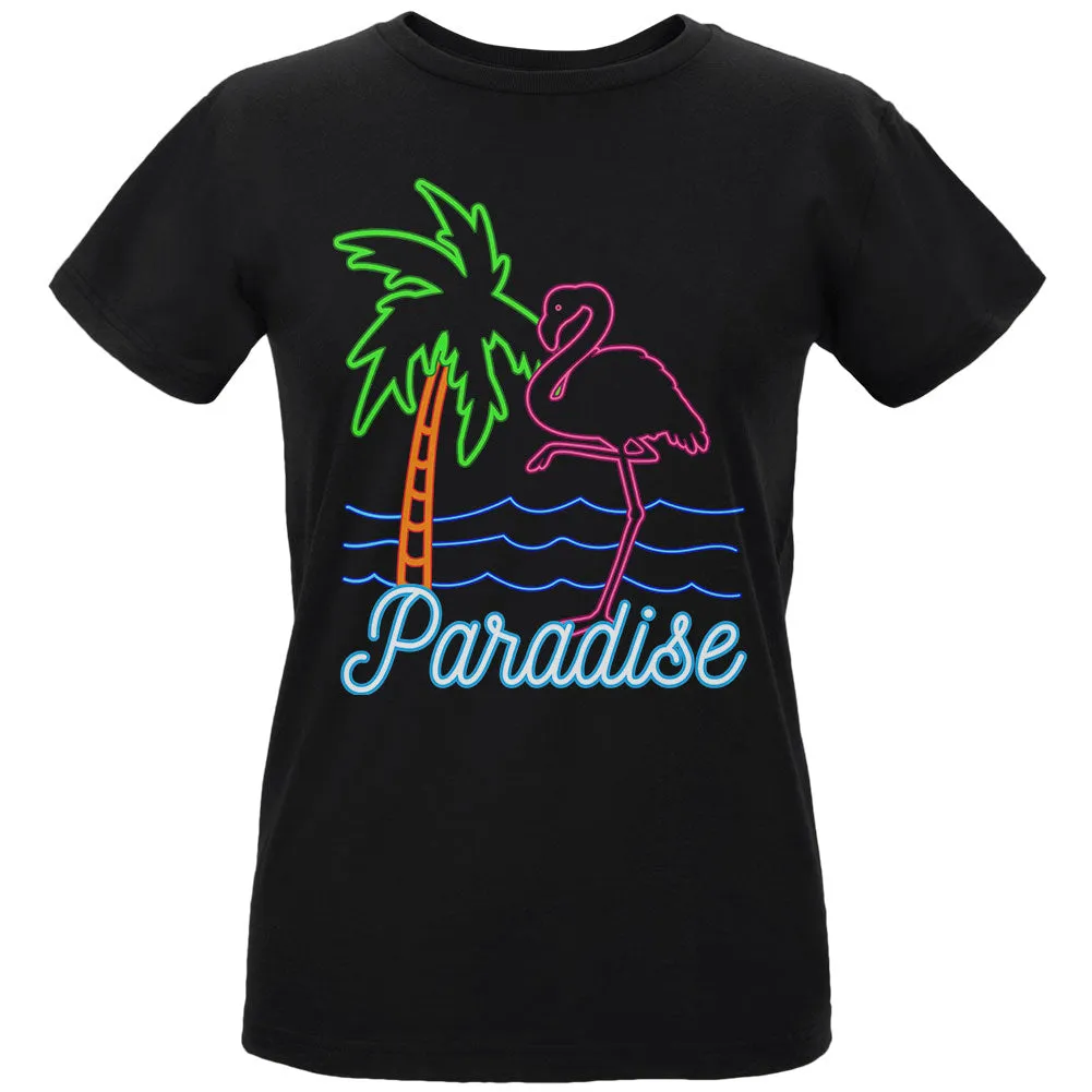 Retro 80s Neon Sign Flamingo Paradise Womens T Shirt sold by Old Glory