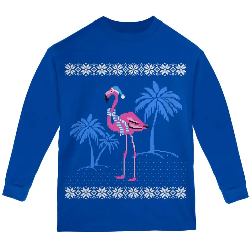 Flamingo Winter Ugly Christmas Sweater Youth Long Sleeve T Shirt sold by Old Glory