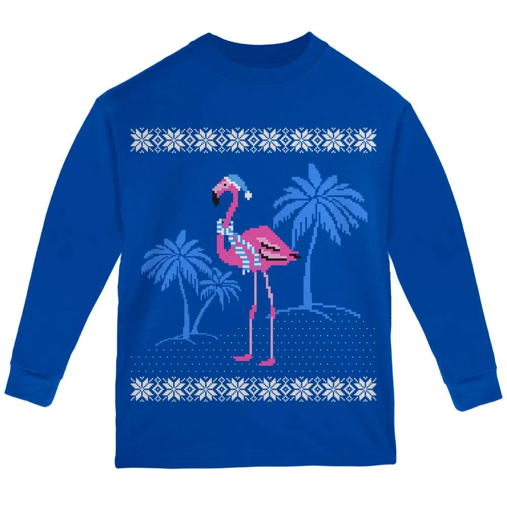 Flamingo Winter Ugly Christmas Sweater Youth Long Sleeve T Shirt sold by Old Glory
