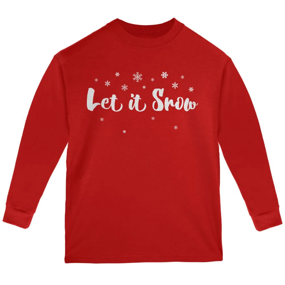 Christmas Let it Snow Script Snowflakes Youth Long Sleeve T Shirt sold by Old Glory
