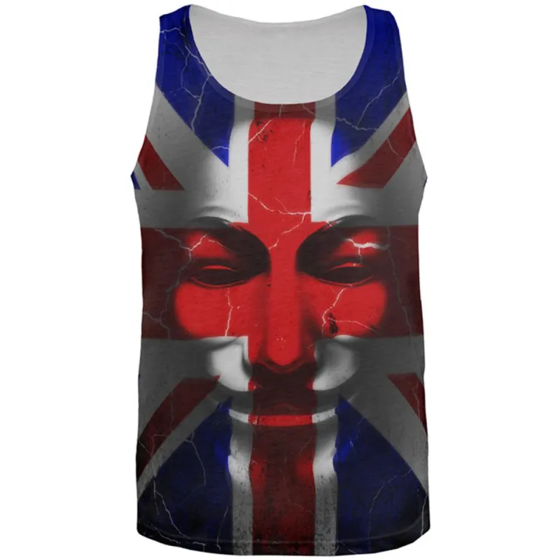 Guy Fawkes Day Union Jack Distressed British Flag Mask All Over Mens Tank Top sold by Old Glory