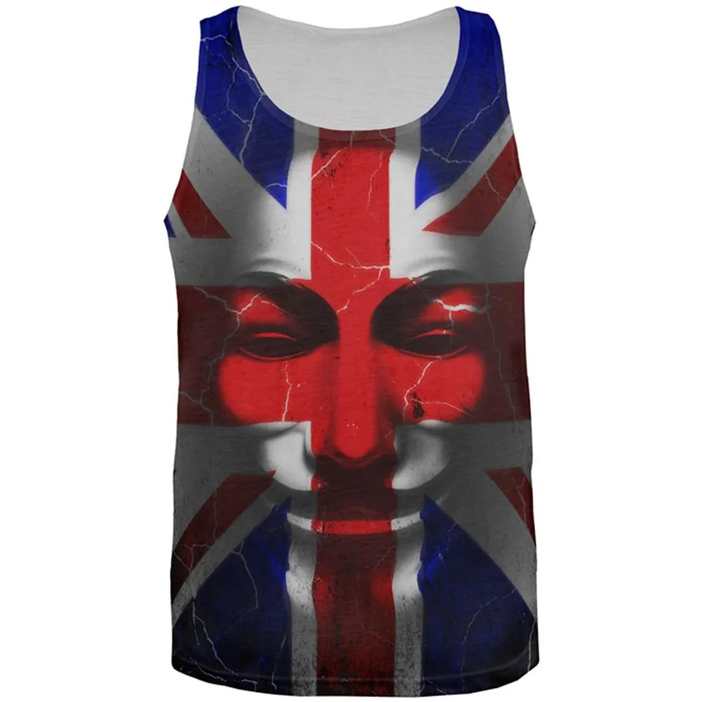 Guy Fawkes Day Union Jack Distressed British Flag Mask All Over Mens Tank Top sold by Old Glory