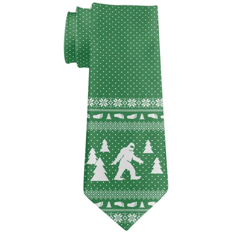 Ugly Christmas Sweater Sasquatch Bigfoot All Over Neck Tie sold by Old Glory