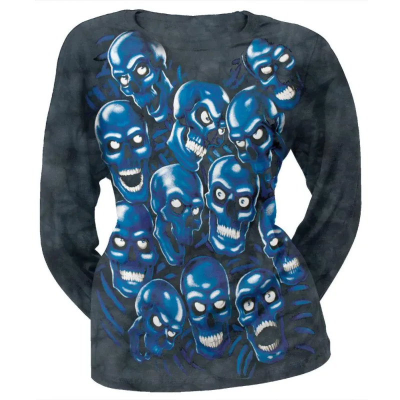 Skull Pile Juniors Blue Long Sleeve T-Shirt sold by Old Glory