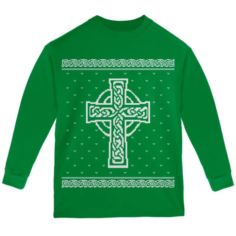 Celtic Cross Irish Ugly Christmas Sweater Youth Long Sleeve T Shirt sold by Old Glory