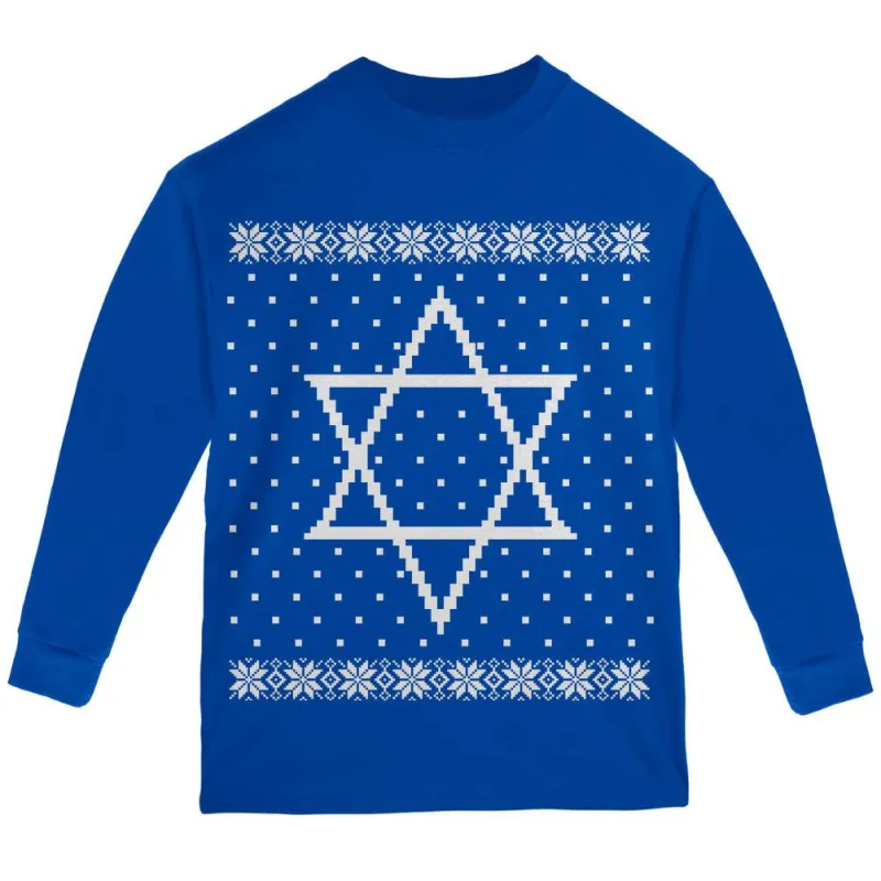 Big Star of David Ugly Hanukkah Sweater Youth Long Sleeve T Shirt sold by Old Glory