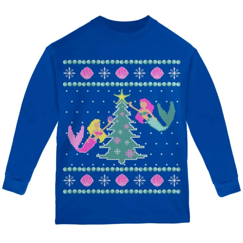 Mermaid Tree Ugly Christmas Sweater Youth Long Sleeve T Shirt sold by Old Glory