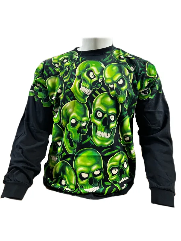 Green Skull Pile Mens Long Sleeve T Shirt sold by Old Glory