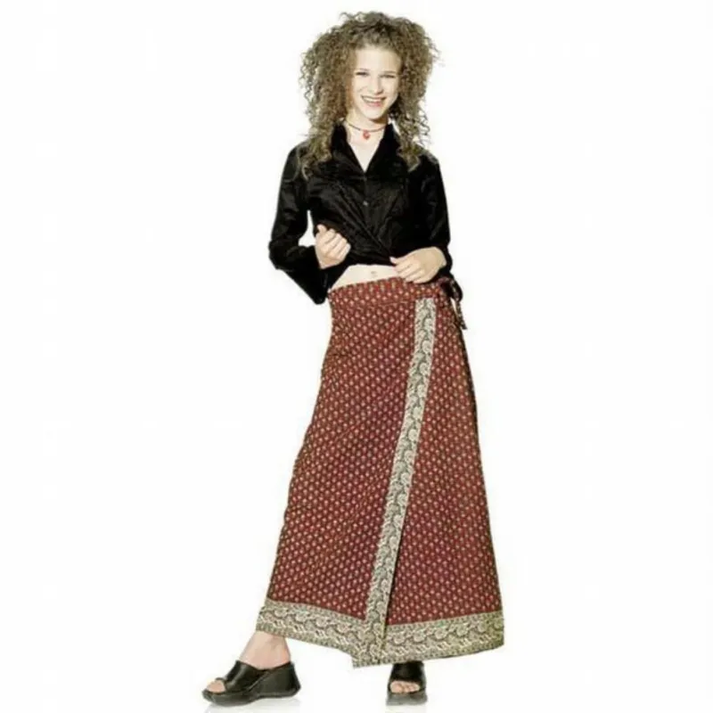 Maroon Print - Long Wrap Skirt sold by Old Glory