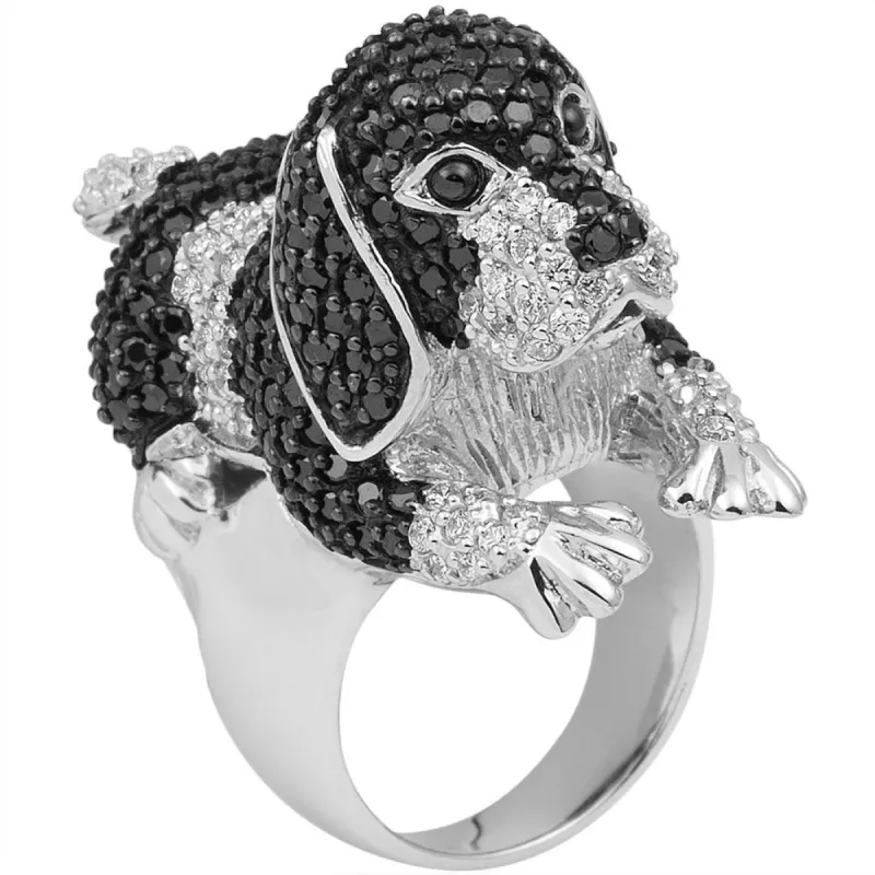 Zirconia Studded Beagle Sterling Silver Ring sold by Old Glory