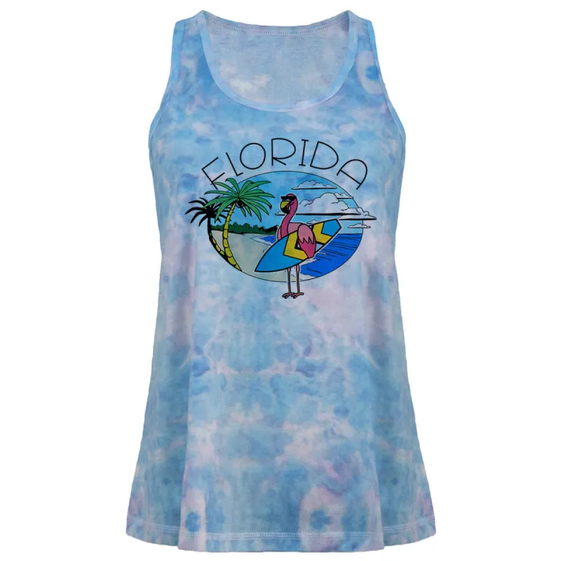 Florida Flamingo Summer Beach Juniors Tie Dye Tank Top sold by Old Glory