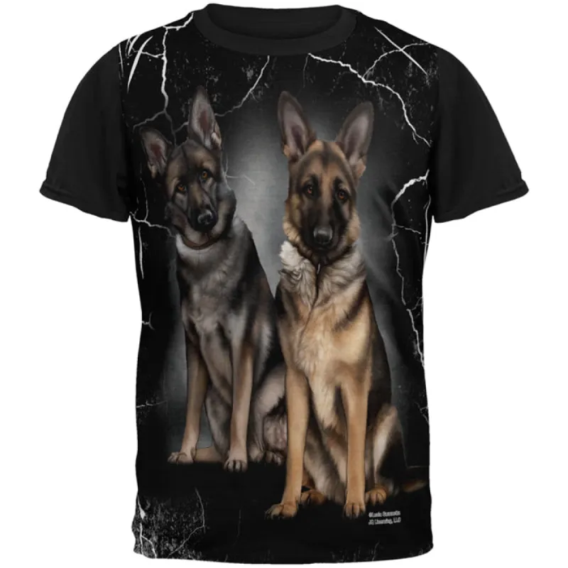 German Shepherds Live Forever All Over Mens Black Back T Shirt sold by Old Glory
