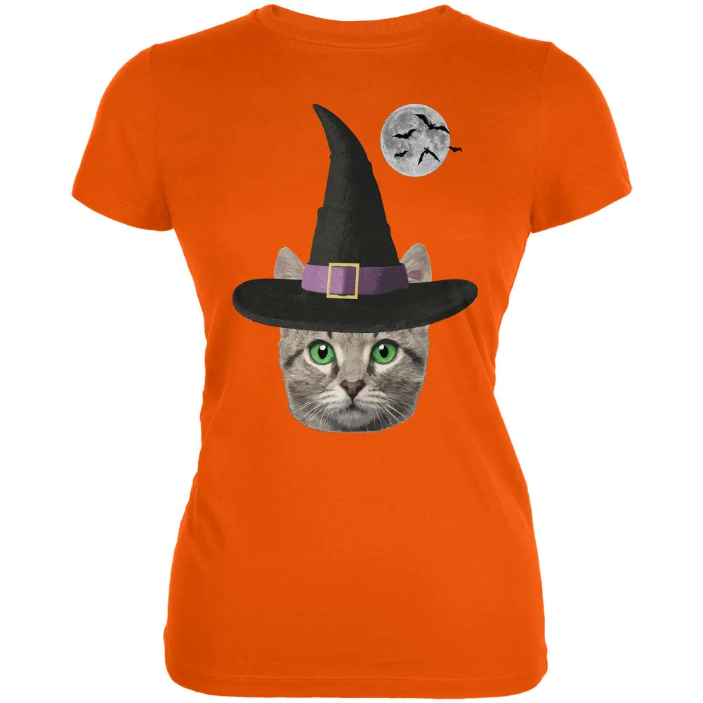 Halloween Funny Cat Witch Orange Juniors Soft T-Shirt sold by Old Glory