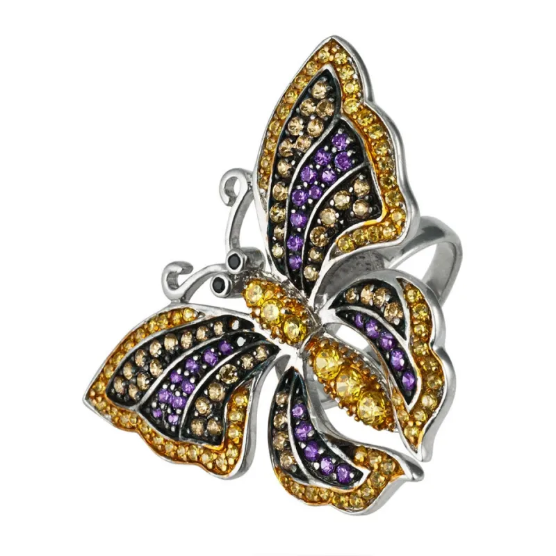 Zirconia Studded Butterfly Sterling Silver Ring sold by Old Glory