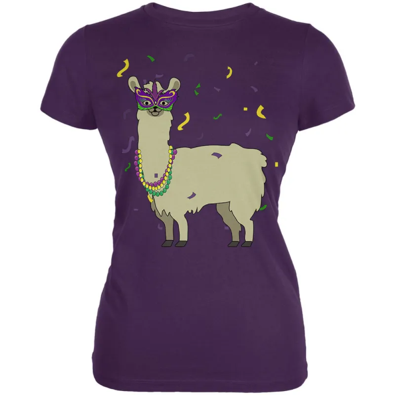 Mardi Gras Llama Beads Mask Juniors Soft T Shirt sold by Old Glory