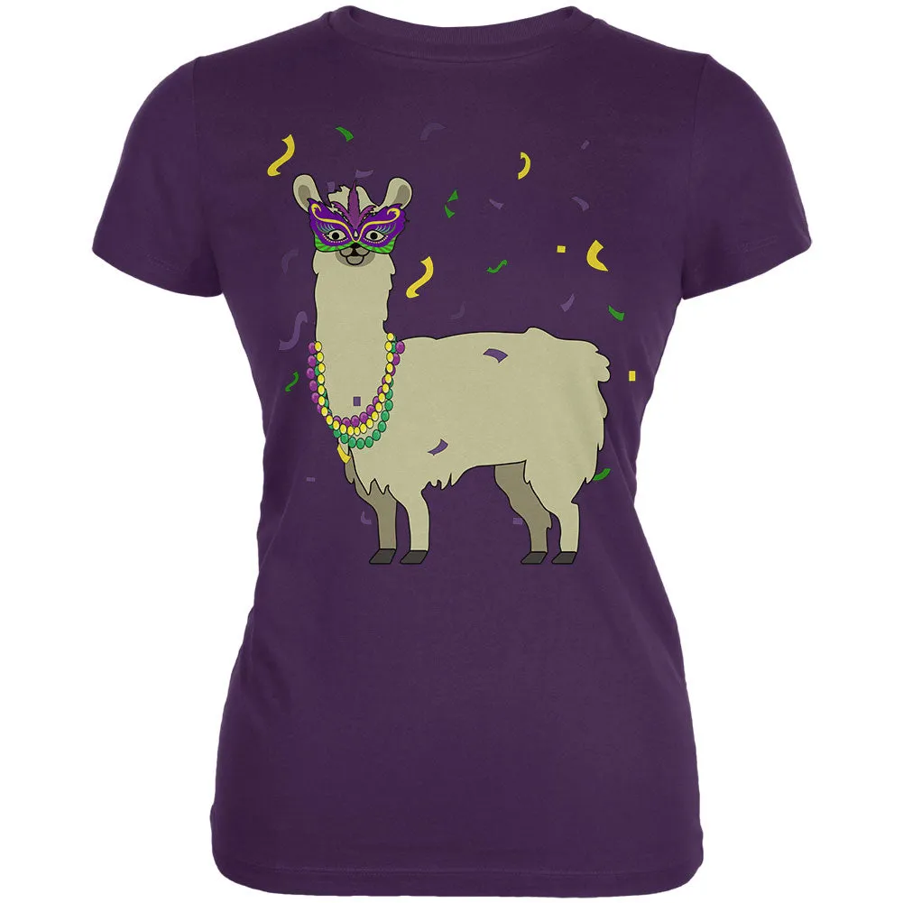 Mardi Gras Llama Beads Mask Juniors Soft T Shirt sold by Old Glory