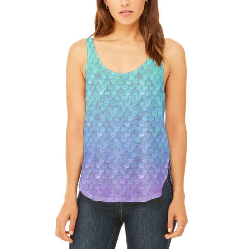 Halloween Mermaid Scales Costume Juniors Flowy Side Slit Tank Top sold by Old Glory