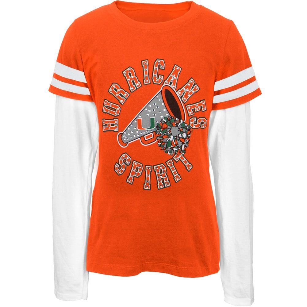 Miami Hurricanes - Rhinestone Spirit Girls Youth 2fer T-Shirt sold by Old Glory
