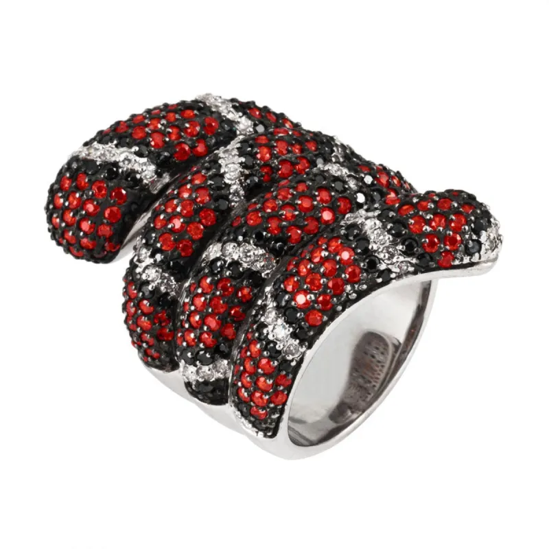 Zirconia Studded Coiled Snake Sterling Silver Ring sold by Old Glory