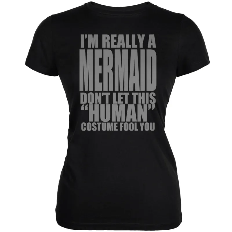 Halloween Human Mermaid Costume Black Juniors Soft T-Shirt sold by Old Glory