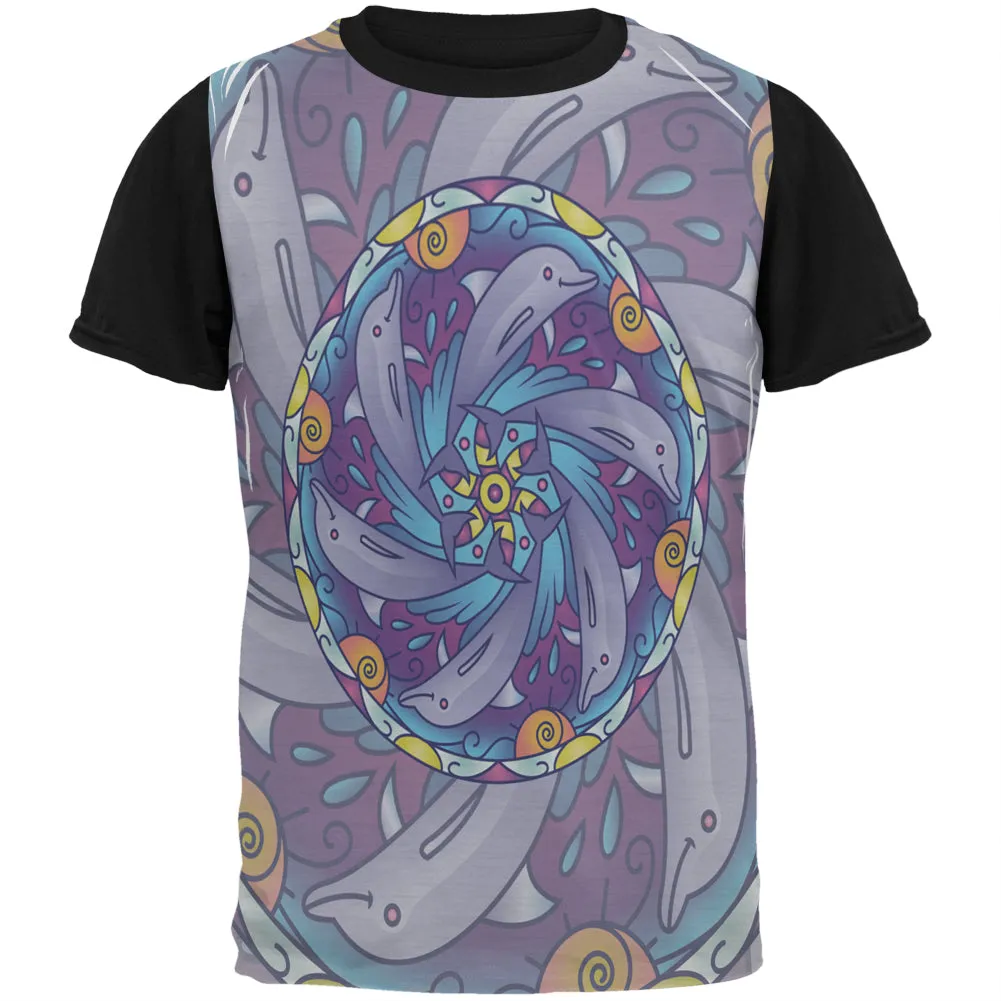 Mandala Trippy Stained Glass Dolphins All Over Mens Black Back T Shirt sold by Old Glory