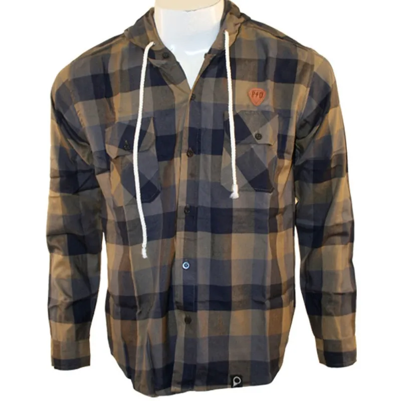 Peter Says Denim Mens Button-Down Long Sleeve Plaid Flannel Hoodie made by Old Glory