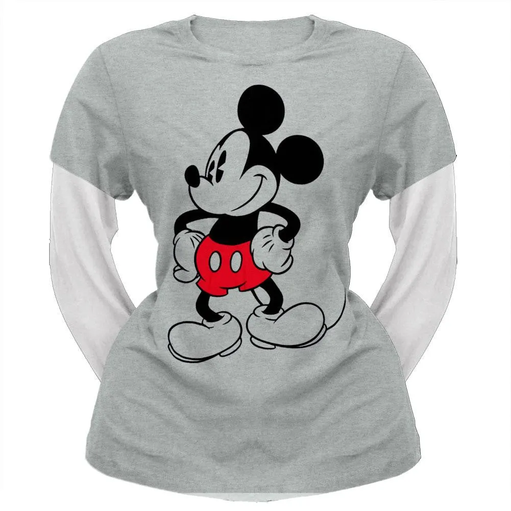 Mickey Mouse - Standing Juniors 2Fer Long Sleeve T-Shirt sold by Old Glory