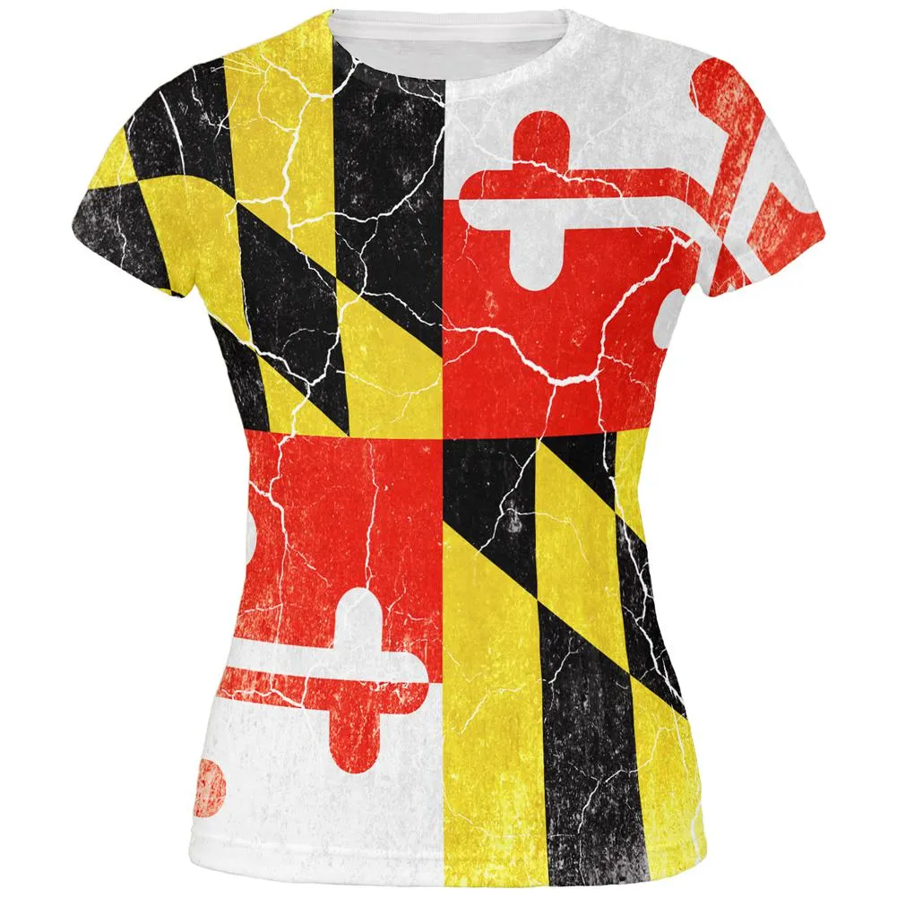 Maryland Vintage Distressed State Flag All Over Juniors T Shirt sold by Old Glory