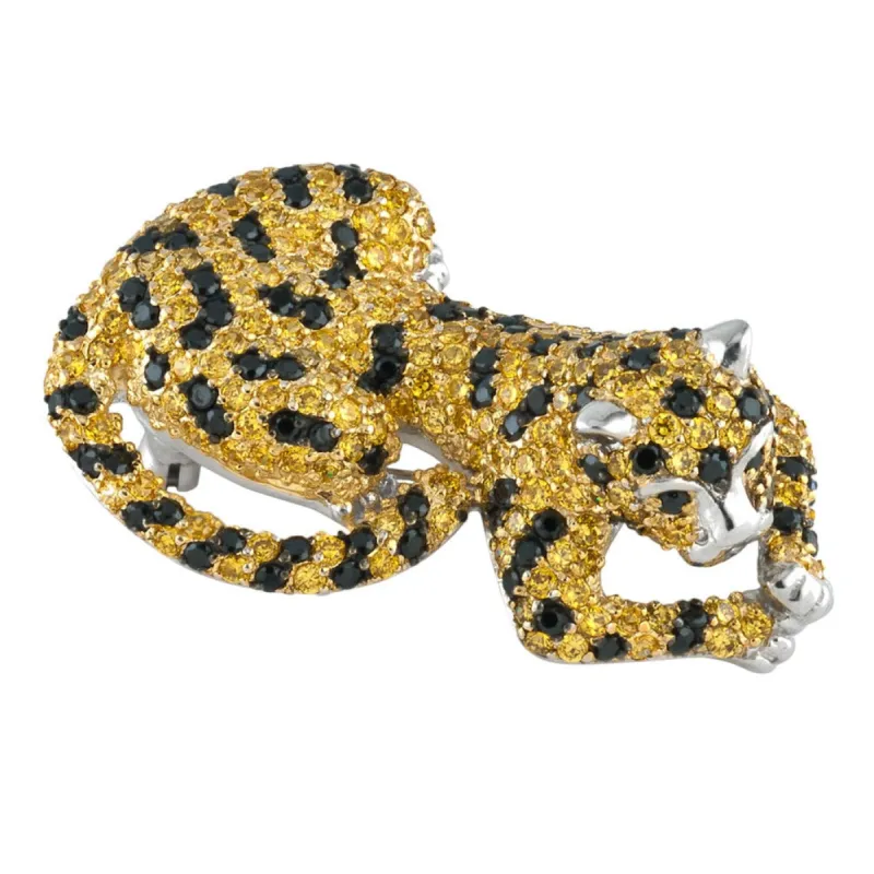 Zirconia Studded Hanging Jaguar Sterling Silver Pin/Pendant sold by Old Glory