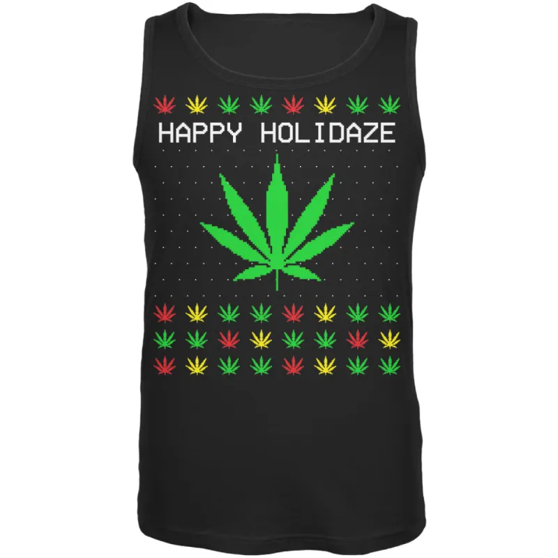 Pot Leaf Rasta Happy Holidaze Holidays Ugly Christmas Sweater Mens Tank Top sold by Old Glory