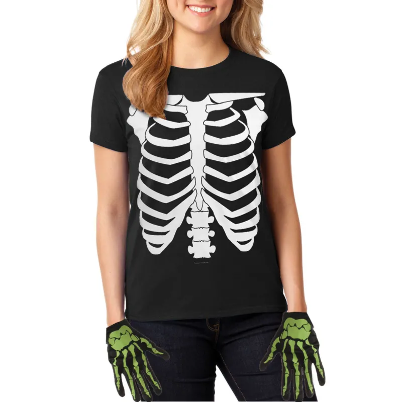 Halloween Costume Skeleton Glow In The Dark Juniors Costume T Shirt with Skeleton Gloves sold by Old Glory