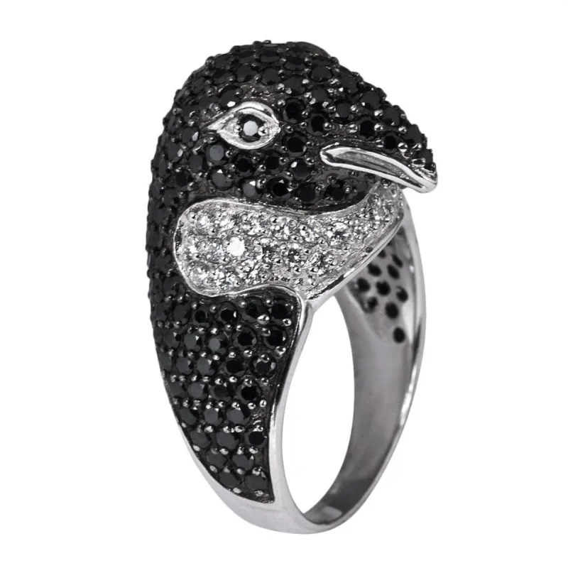 Zirconia Studded Penguin Sterling Silver Ring sold by Old Glory