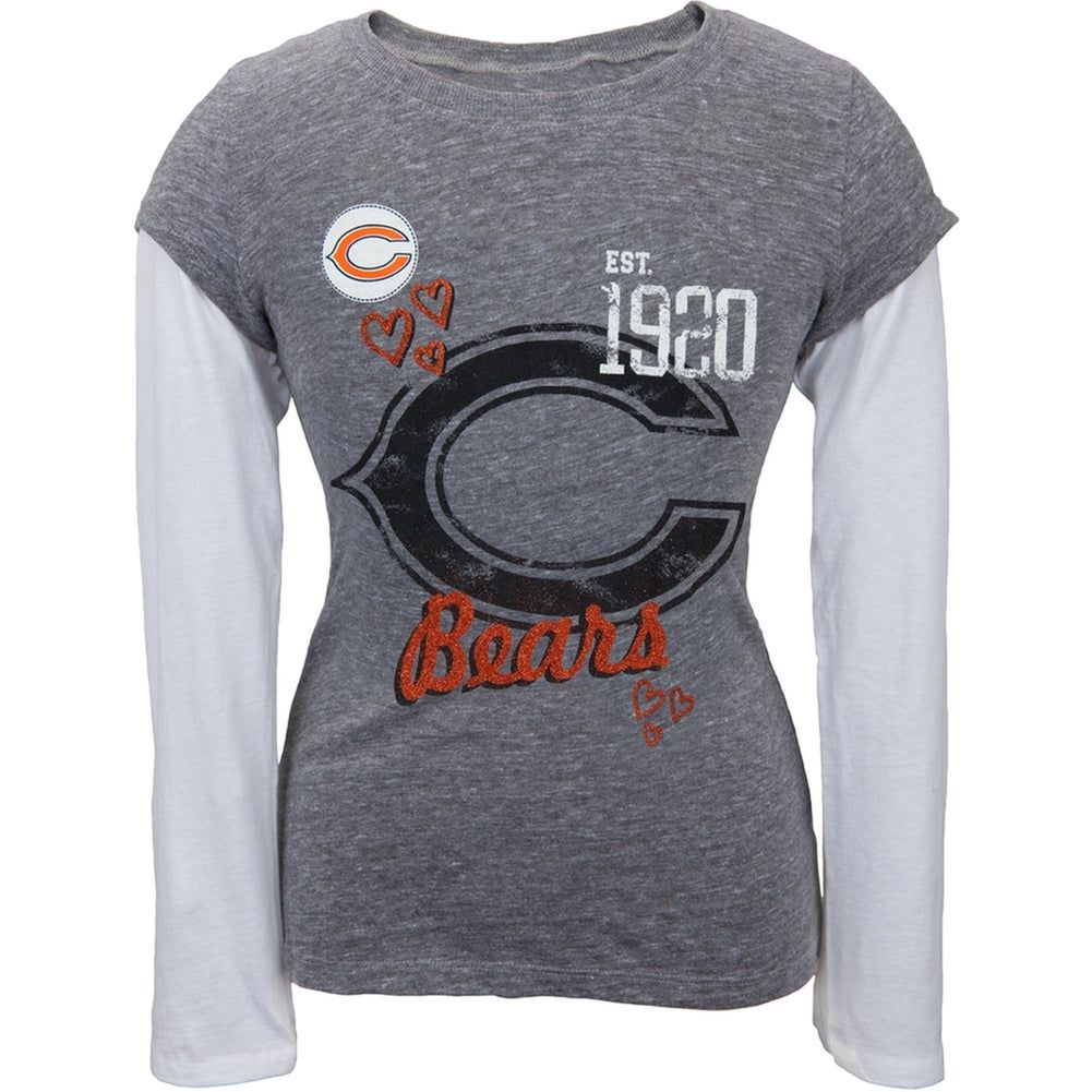 Chicago Bears - Glitter Hearts Girls Youth 2fer Long Sleeve T-Shirt sold by Old Glory