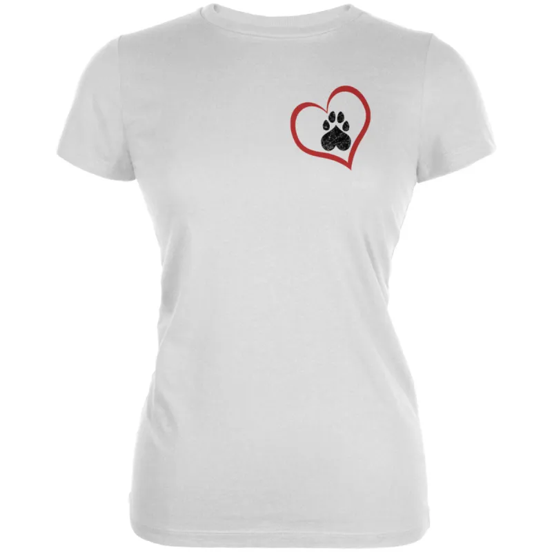 Valentines Day Paw Print Heart Dog White Juniors Soft T-Shirt sold by Old Glory