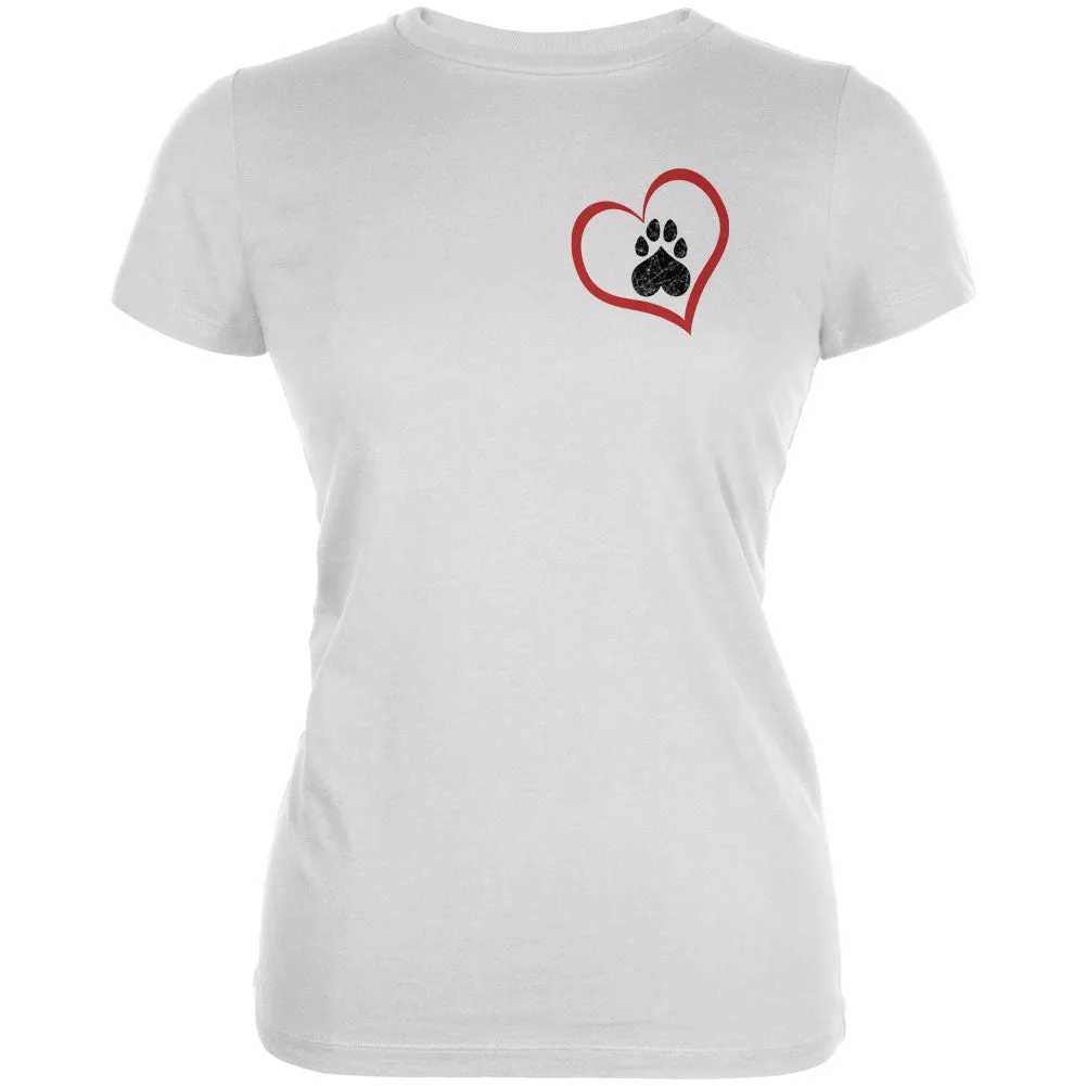 Valentines Day Paw Print Heart Dog White Juniors Soft T-Shirt sold by Old Glory