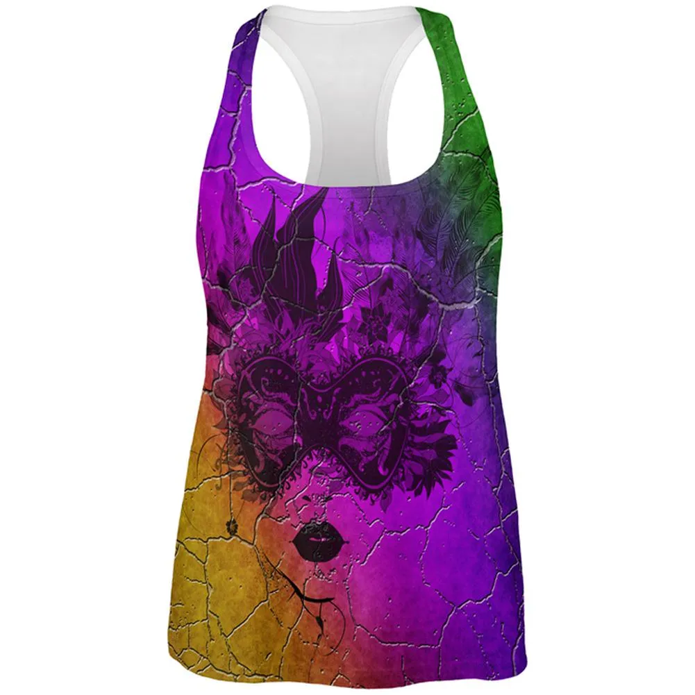 Mardi Gras Party Mask Distressed Grunge Flag All Over Womens Work Out Tank Top sold by Old Glory