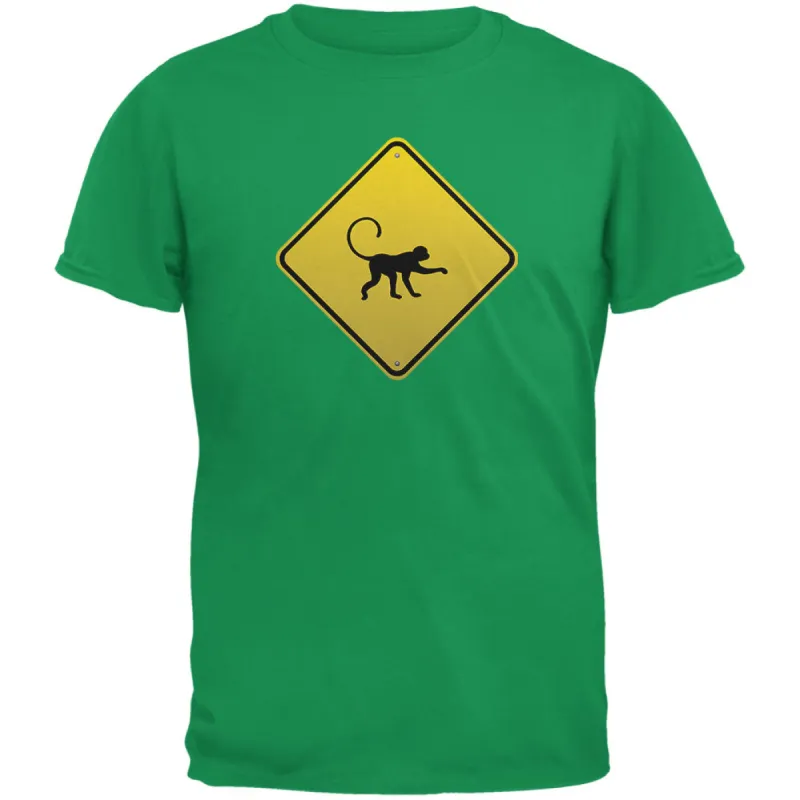 Monkey Crossing Sign Irish Green Adult T-Shirt sold by Old Glory