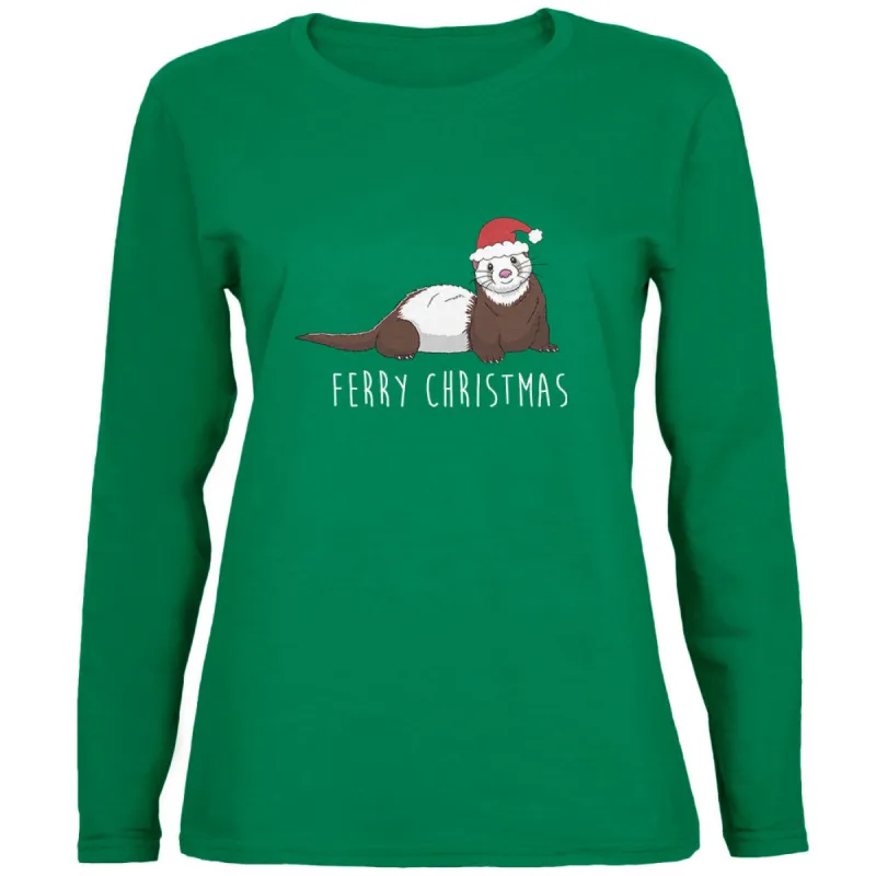 Ferry Merry Christmas Ferret Womens Long Sleeve T Shirt sold by Old Glory