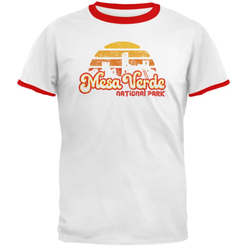 National Park Retro 70s Sunset Mesa Verde Mens Ringer T Shirt sold by Old Glory