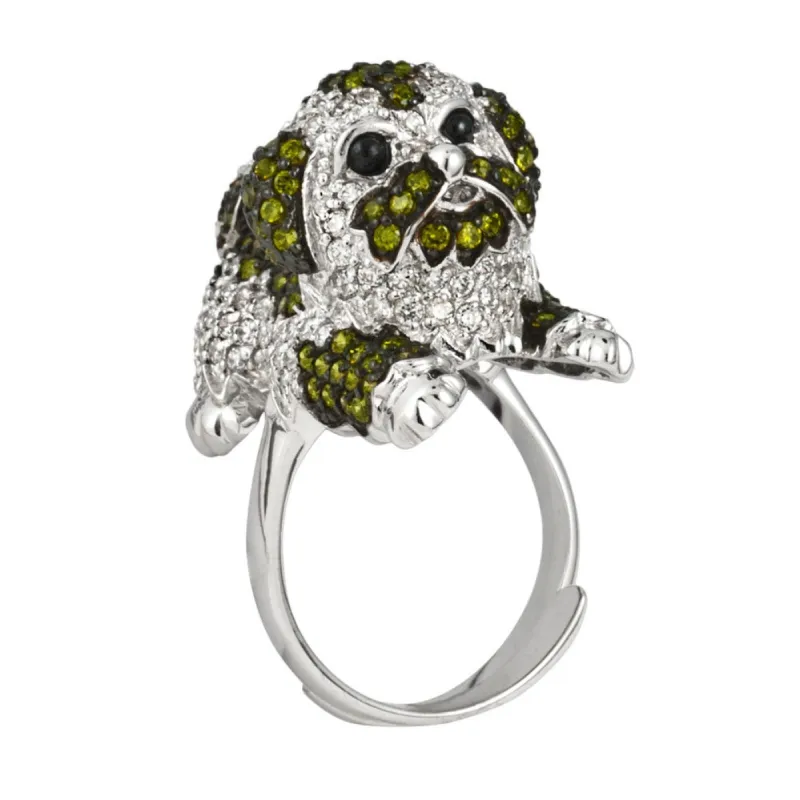 Zirconia Studded Shih Tzu Body Sterling Silver Adjustable Ring sold by Old Glory